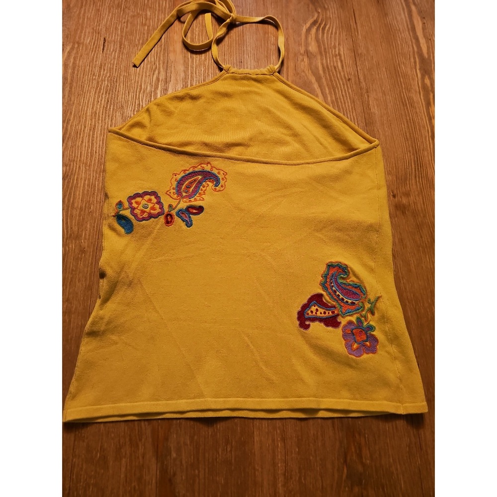 Polo Ralph Lauren Silk Yellow Embroidered Women Halter Top Size LARGE - Picture 2 of 10